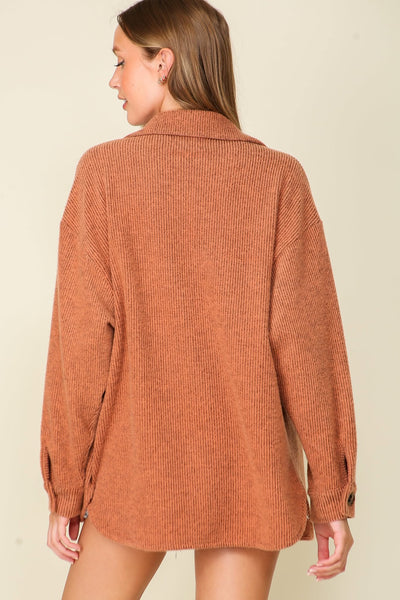 Elana Waffle Knit Shacket - Regular - Rust