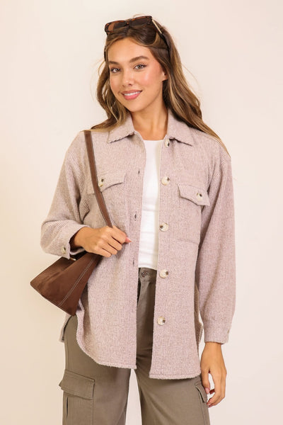 Elana Waffle Knit Shacket - Regular - Brown - SIZE SMALL