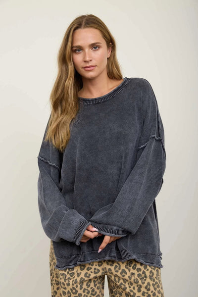 Halston Washed Knit Sweater - Navy