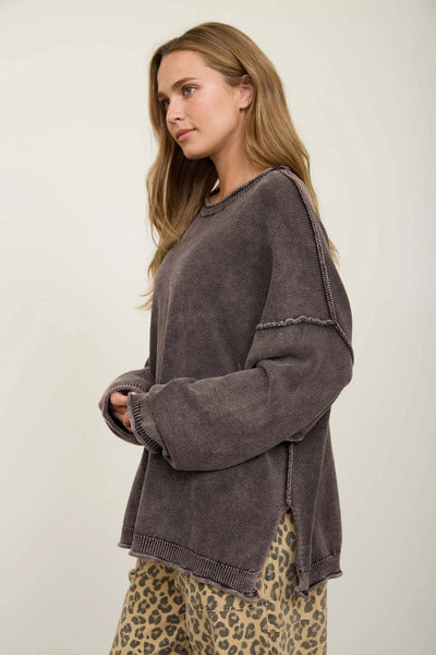 Halston Washed Knit Sweater - Brown