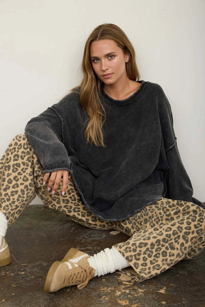 Halston Washed Knit Sweater - Charcoal