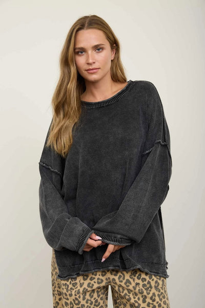 Halston Washed Knit Sweater - Charcoal