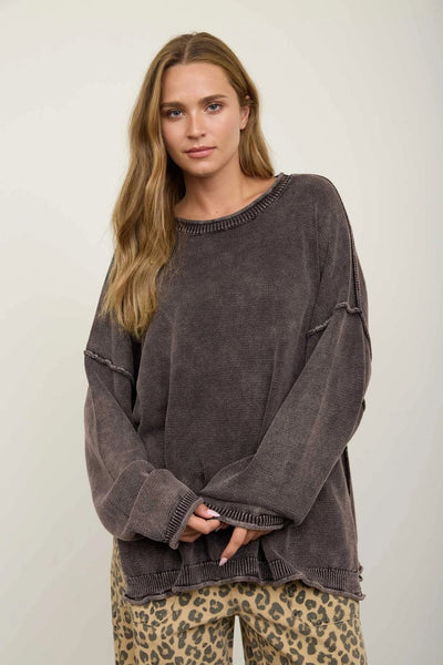 Halston Washed Knit Sweater - Brown