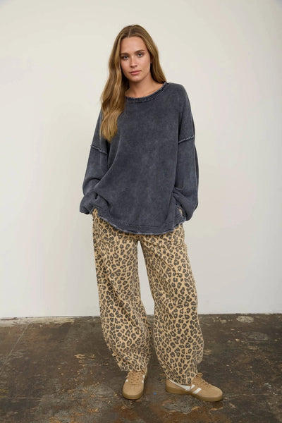 Halston Washed Knit Sweater - Navy