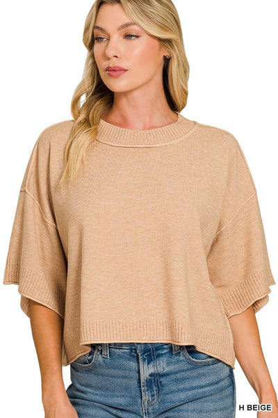 Vita Mock Neck Boxy Sweater - Beige