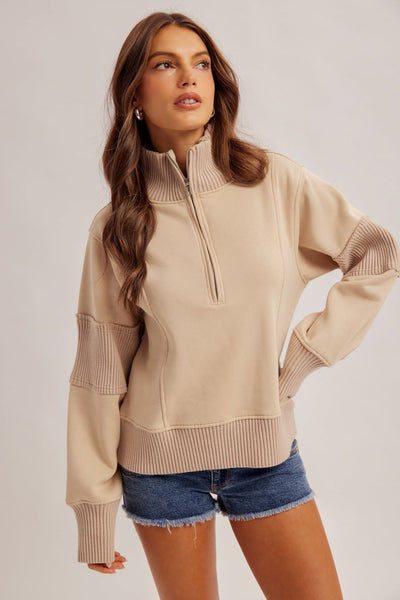 Nola Half Zip Pullover - Sand