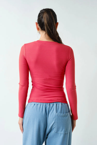 Mella Micro-Ribbed Long Sleeve - Brick - SIZE SMALL