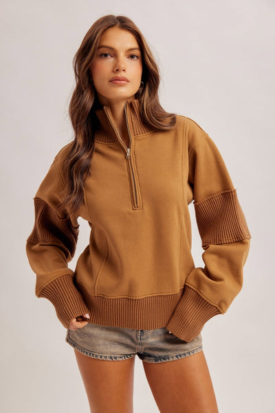 Nola Half Zip Pullover - Sepia