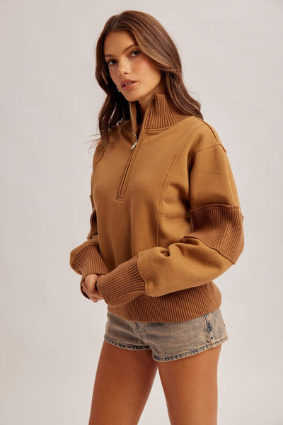Nola Half Zip Pullover - Sepia