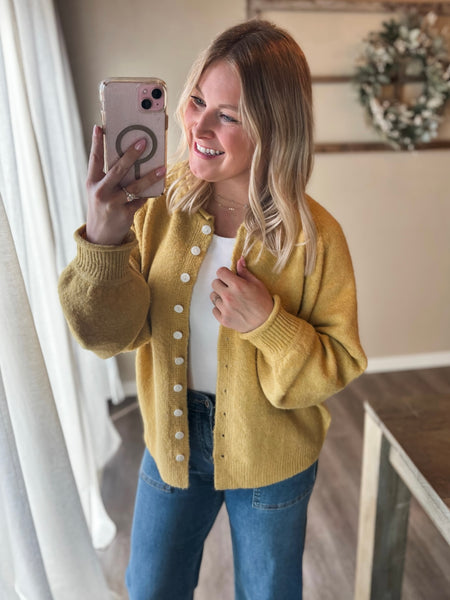Roselle Button Front Cardigan - Mustard