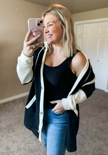 PREORDER Kaelyn Contrast Button Up Hoodie