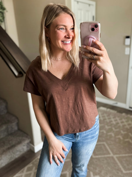 Matilda V Neck Tee - Chocolate