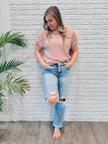PREORDER Dejae Lace Waffle Top