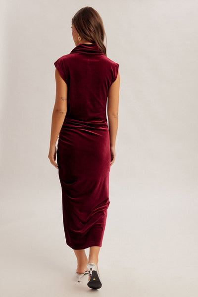 Lielle Velvet Midi Dress - Wine