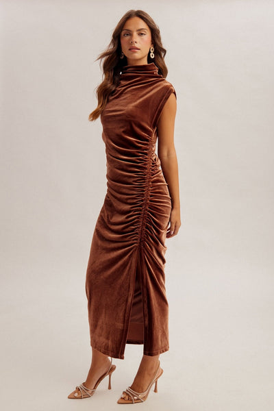 Lielle Velvet Midi Dress - Cocoa