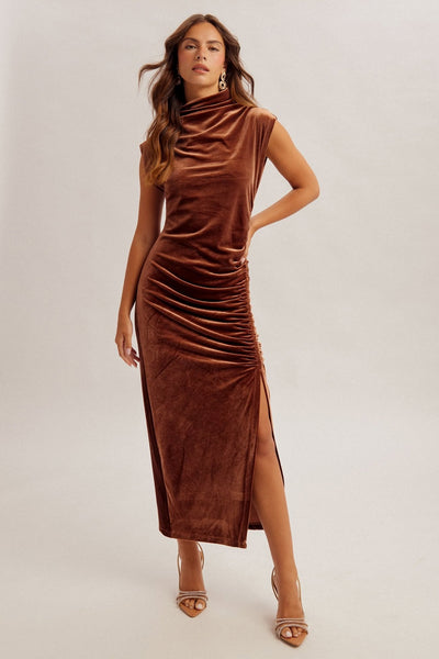 Lielle Velvet Midi Dress - Cocoa