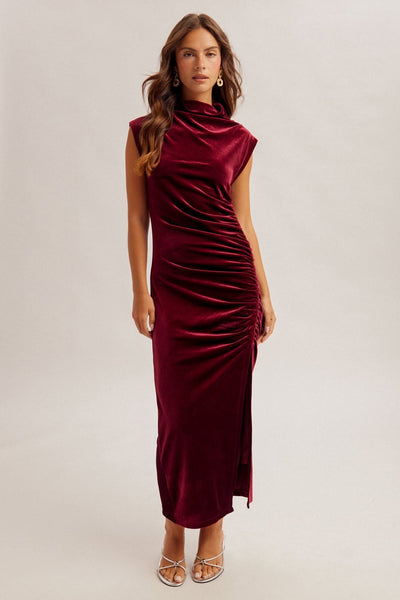 Lielle Velvet Midi Dress - Wine