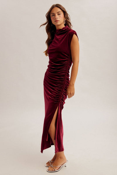 Lielle Velvet Midi Dress - Wine