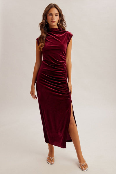 Lielle Velvet Midi Dress - Wine