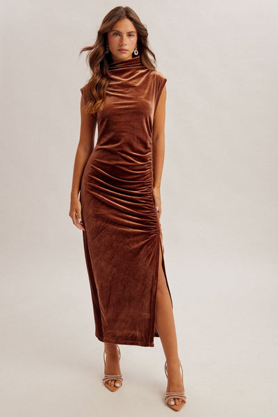 Lielle Velvet Midi Dress - Cocoa