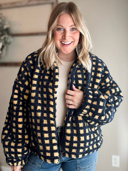 Vallie Fuzzy Sherpa Jacket - Navy