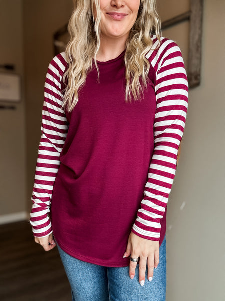 Leida Striped Long Sleeve - Burgundy