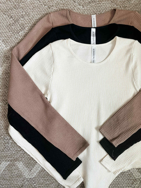 Juniper Long Sleeve Ribbed Bodysuit - Sand