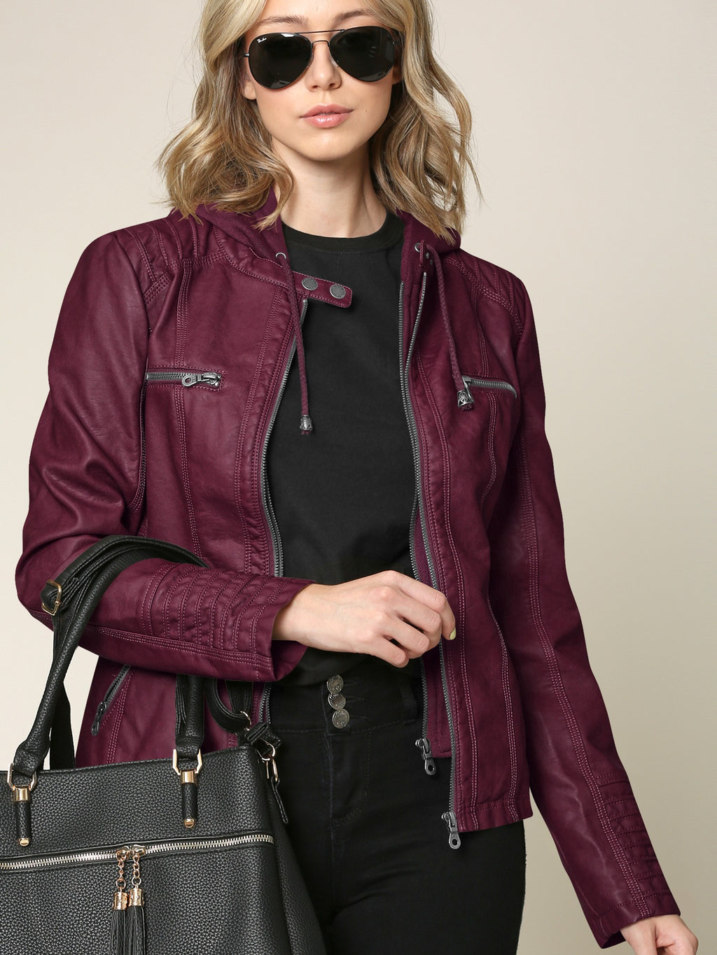 Ximena Faux Hooded Leather Jacket