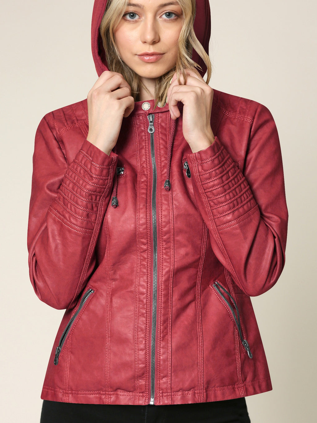 Ximena Faux Hooded Leather Jacket