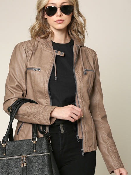 Ximena Faux Hooded Leather Jacket