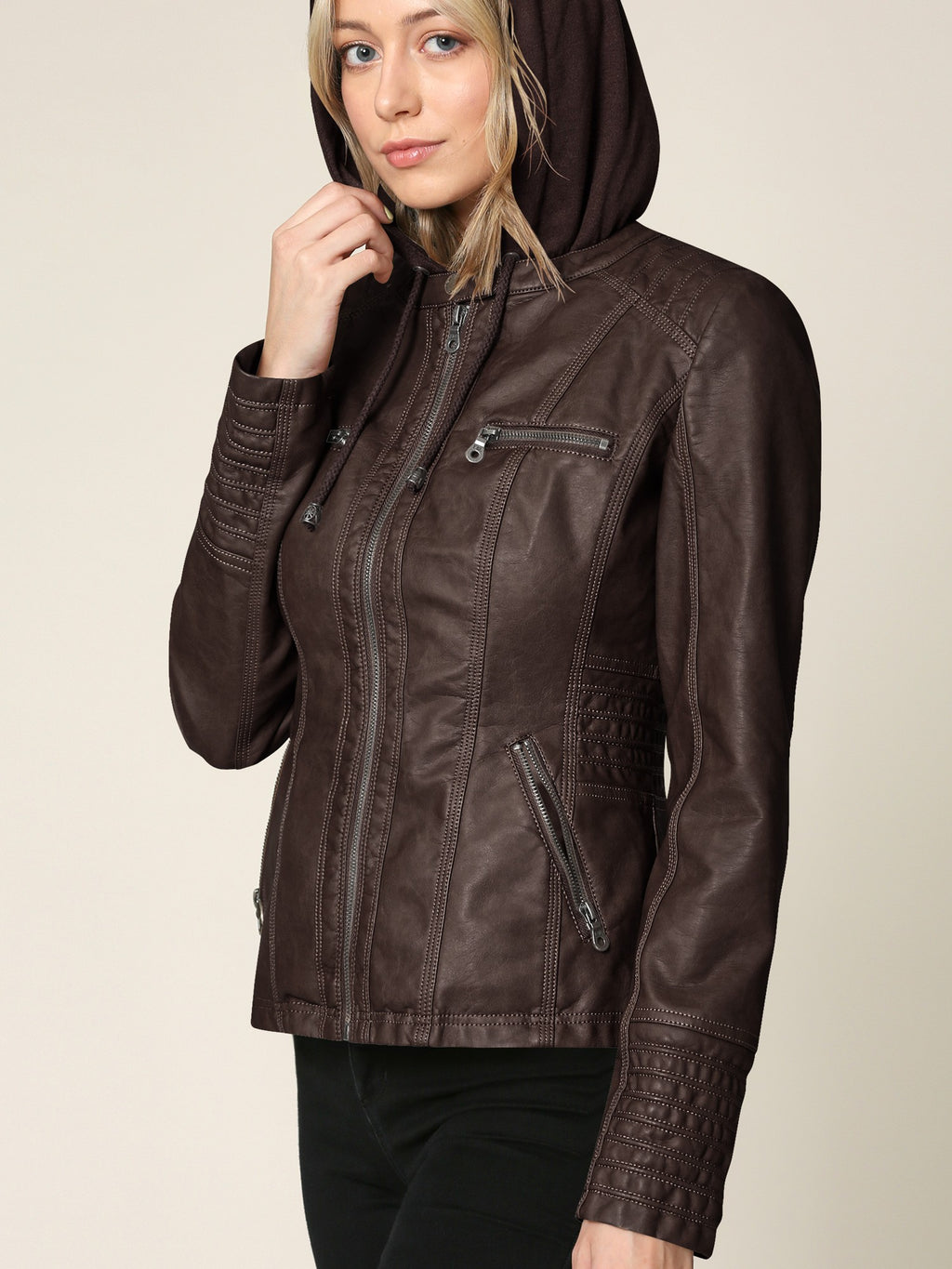 Ximena Faux Hooded Leather Jacket