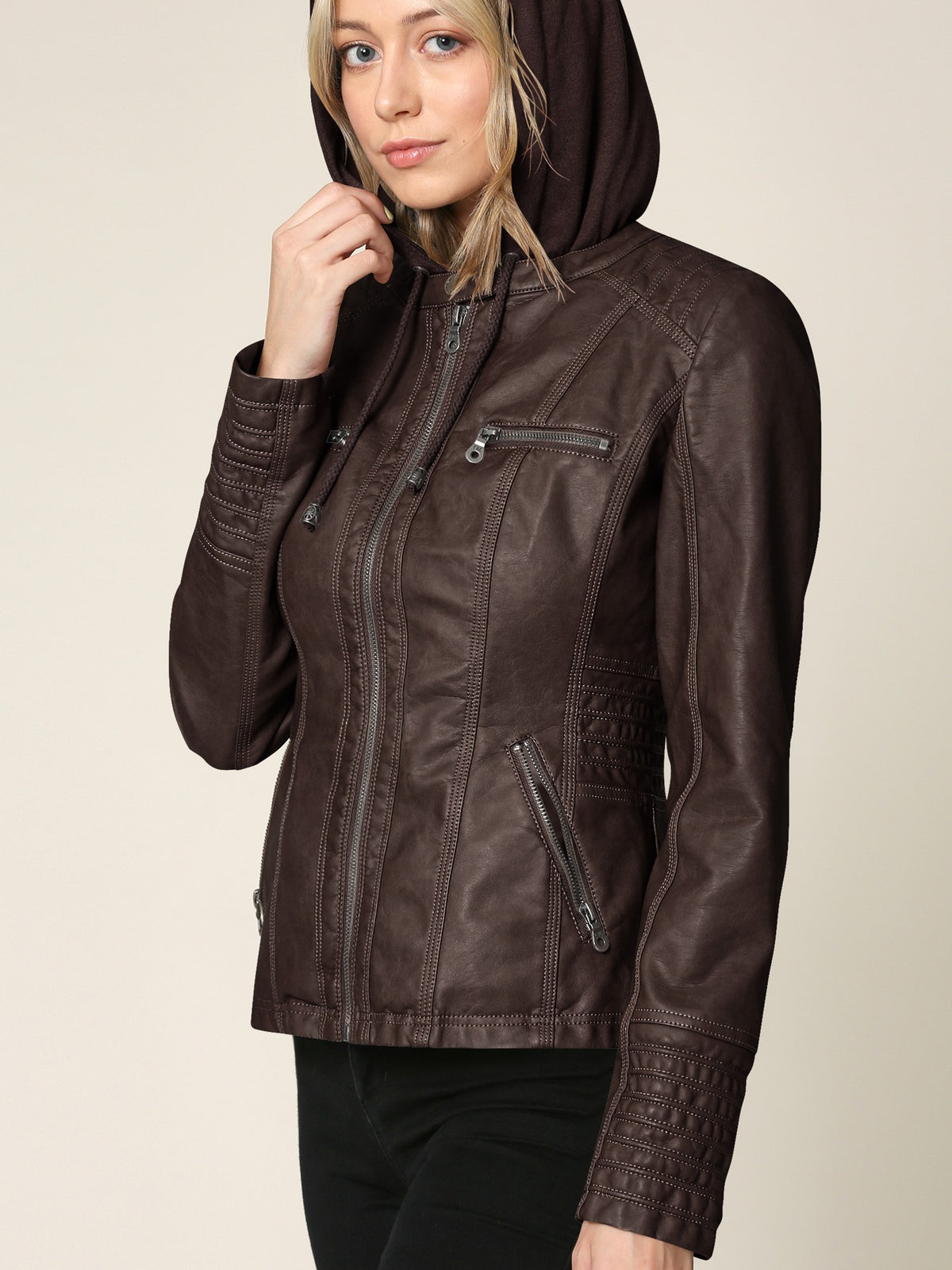 Ximena Faux Hooded Leather Jacket