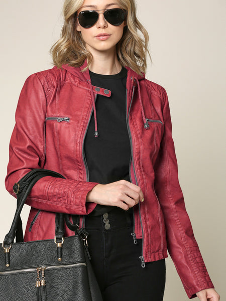Ximena Faux Hooded Leather Jacket
