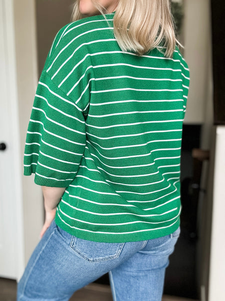 Karter Stripe Sweater Top - Green/White