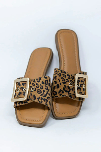 Opera Square Toe Buckle Slip On Sandal