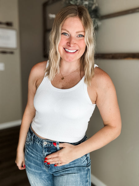 Rhea Ribbed Crop Tank - White
