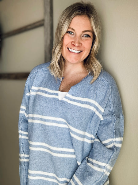 Emory Notched Neck Stripe Sweater