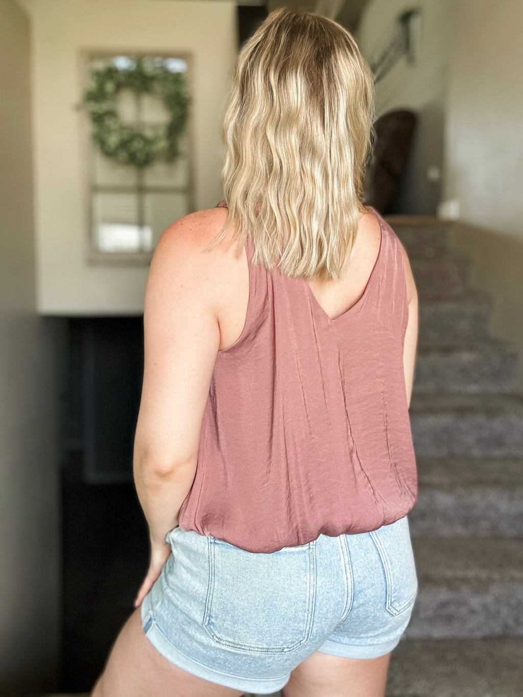 Zaria Billowy Strap Accent Tank - Mauve