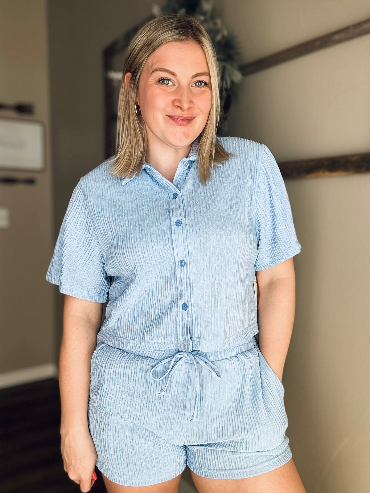 Del Mar Crinkle Loungewear Set - Blue