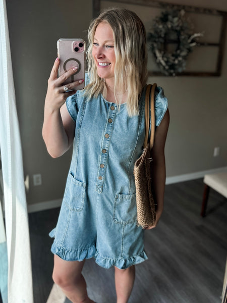 Juju Ruffle Denim Romper - Dark