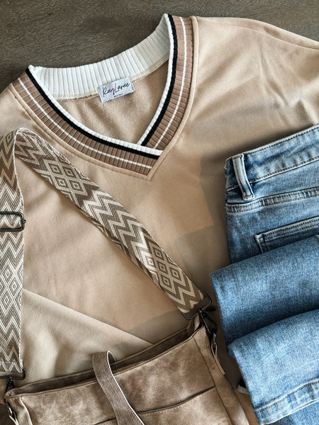 PREORDER Ashley Varsity V Neck Pullover