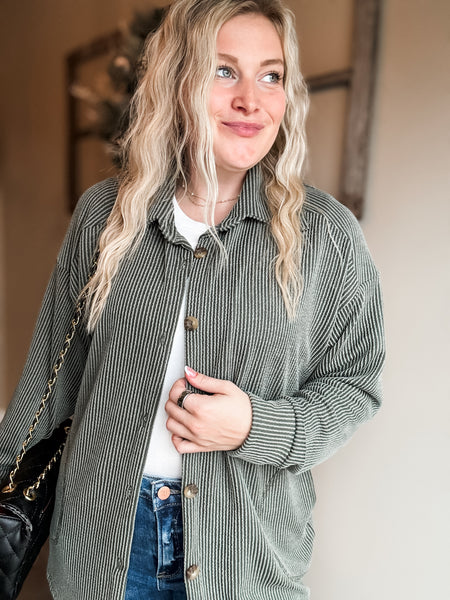 Talli Ribbed Shacket - Olive