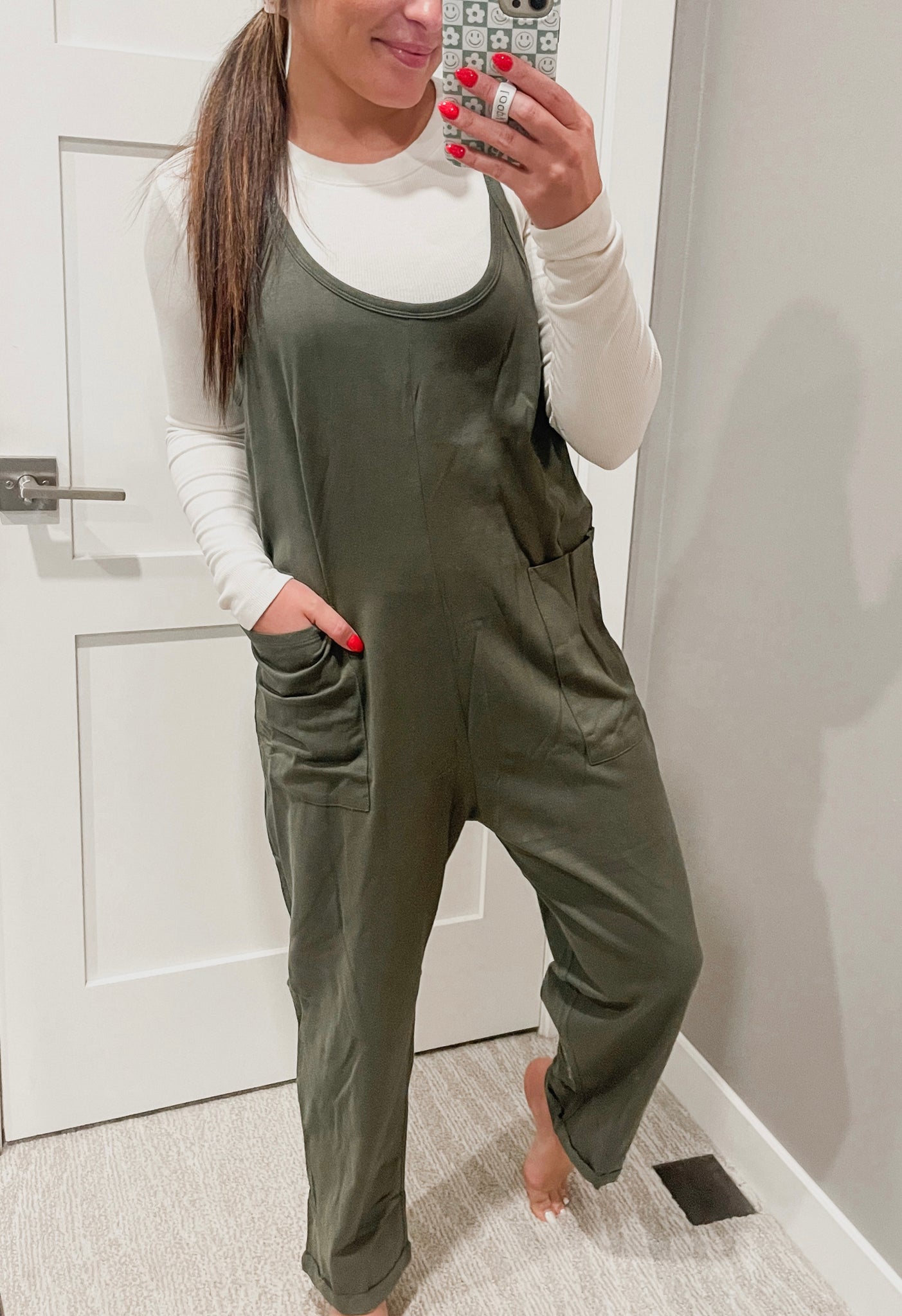 Totally Me Spaghetti Strap Jumpsuit RL - Dark Olive- SIZE S/M