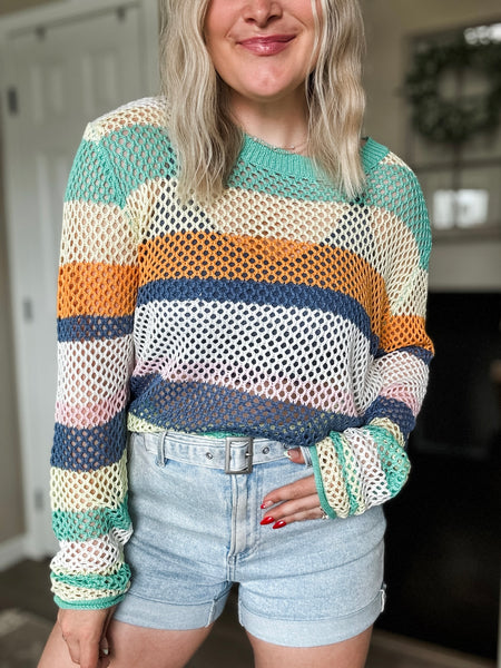 PREORDER Ocean Air Crochet Colorblock Sweater