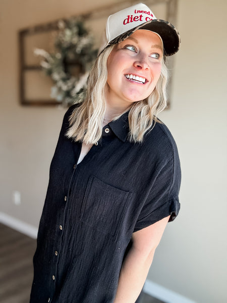 Positano Button Up Shirt Dress - Black