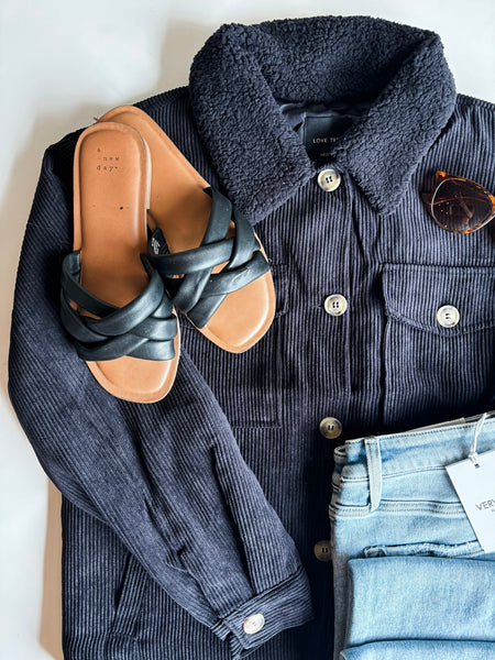 Camille Corduroy Shacket - Black