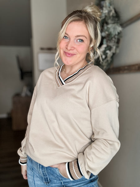 PREORDER Ashley Varsity V Neck Pullover