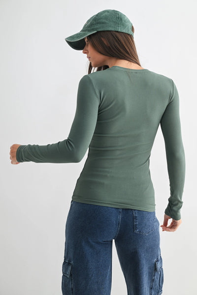 Mella Micro-Ribbed Long Sleeve - Pine