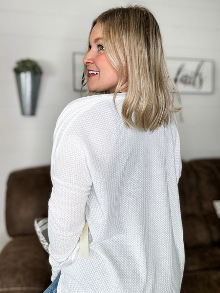 Hadlie Waffle Button Down Cardigan - White - SIZE SMALL