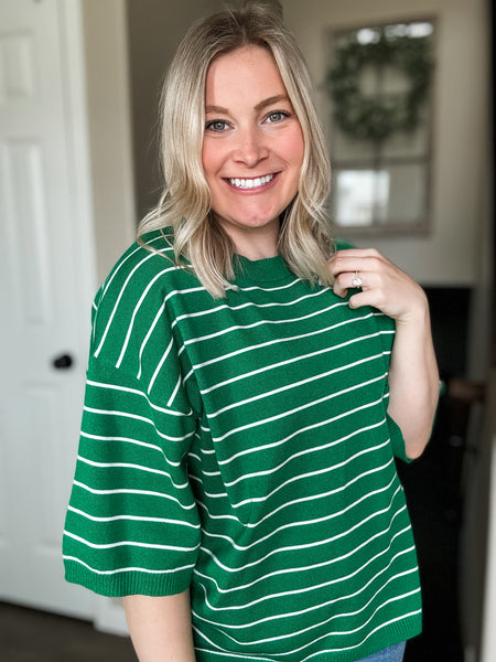 Karter Stripe Sweater Top - Green/White
